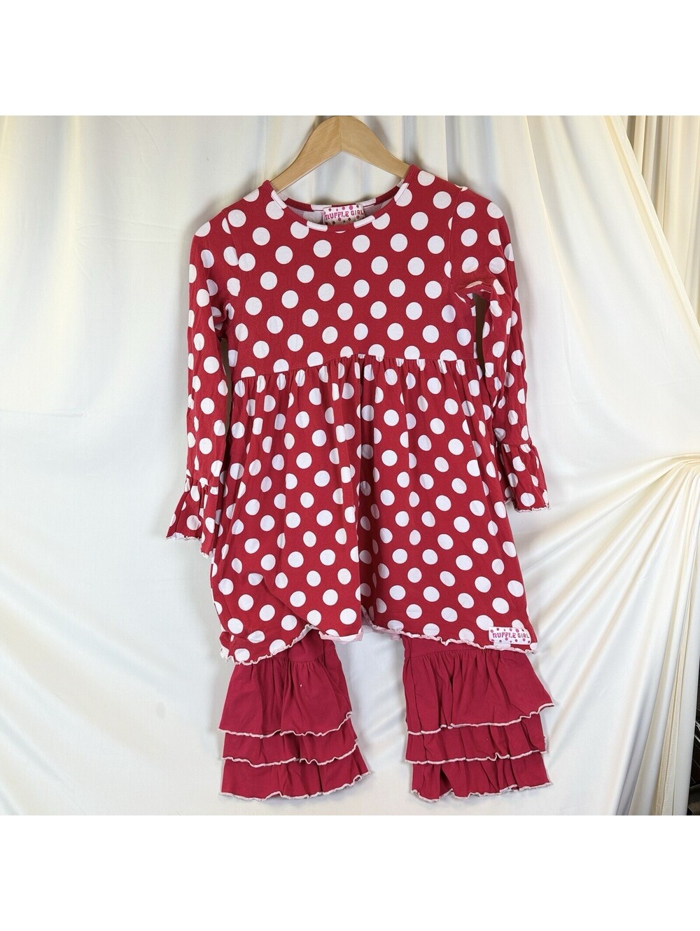 Ruffle Girl Size Red & White Polka Dot Ruffled Legs Pant Set Sz 12-14